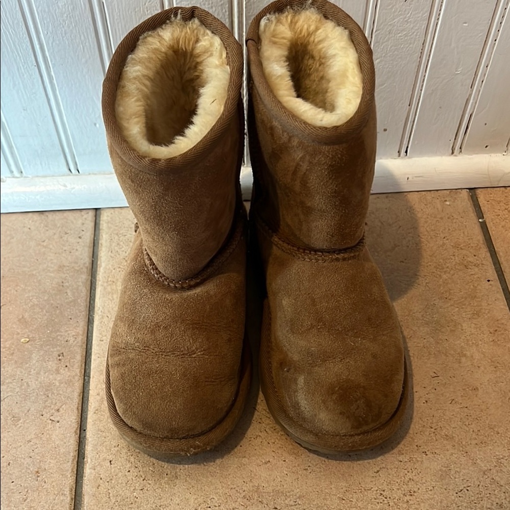 UGG Brown Suede Mid-Calf Boots with Sheepskin Lining